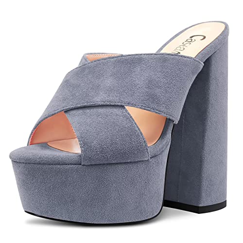 Castamere Damen Hoher High Chunky Blockabsatz Plateau Plattform Absatz Heel Peep Open Zehenkappe Slip-on Sandalen Lässig Dress 15 CM Heels Grau 39 EU von Castamere