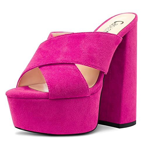 Castamere Damen Hoher High Chunky Blockabsatz Plateau Plattform Absatz Heel Peep Open Zehenkappe Slip-on Sandalen Lässig Dress 15 CM Heels Magenta 45 EU von Castamere