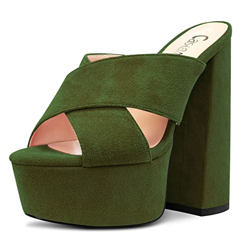 Castamere Damen Hoher High Chunky Blockabsatz Plateau Plattform Absatz Heel Peep Open Zehenkappe Slip-on Sandalen Lässig Dress 15 CM Heels Olivgrün 40 EU von Castamere