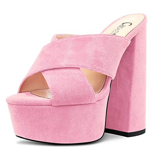 Castamere Damen Hoher High Chunky Blockabsatz Plateau Plattform Absatz Heel Peep Open Zehenkappe Slip-on Sandalen Lässig Dress 15 CM Heels Rosa 45 EU von Castamere