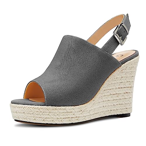 Castamere Damen Hoher High Keilabsatz Plateau Plattform Absatz Heel Peep Open Zehenkappe Slip-on Sandalen Slingback Abschlussball Lässig Sommer 10 CM Heels Grau 35 EU von Castamere