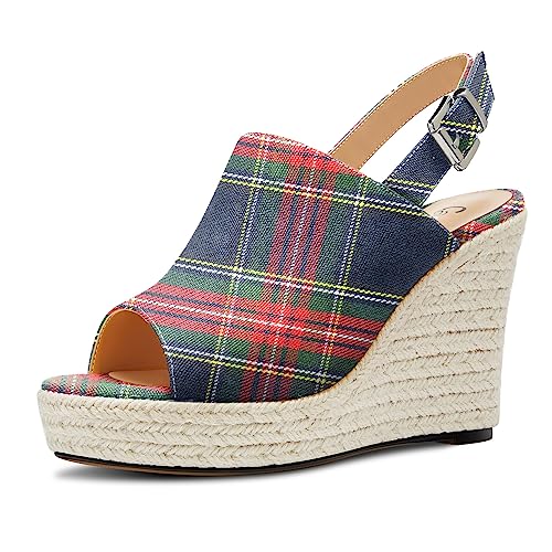 Castamere Damen Hoher High Keilabsatz Plateau Plattform Absatz Heel Peep Open Zehenkappe Slip-on Sandalen Slingback Abschlussball Lässig Sommer 10 CM Heels Mehrfarbig A 39 EU von Castamere