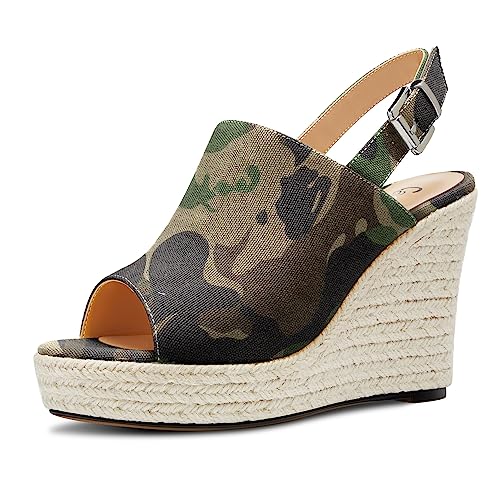 Castamere Damen Hoher High Keilabsatz Plateau Plattform Absatz Heel Peep Open Zehenkappe Slip-on Sandalen Slingback Abschlussball Lässig Sommer 10 CM Heels Mehrfarbig C 42 EU von Castamere
