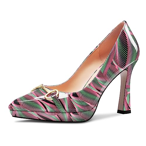 Castamere Damen Hoher High Plateau Plattform Absatz Heel Spitze Zehenkappe Slip-on Metall Kette Pumps Hochzeit Büroschuhe Lässig 10 cm Heels Grau und Rosa 38 EU von Castamere