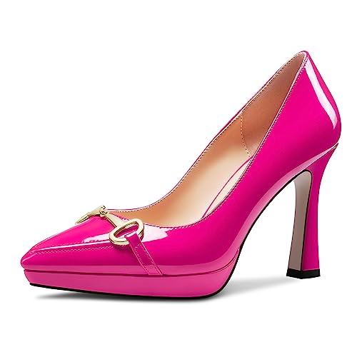 Castamere Damen Hoher High Plateau Plattform Absatz Heel Spitze Zehenkappe Slip-on Metall Kette Pumps Hochzeit Büroschuhe Lässig 10 cm Heels Magenta 41 EU von Castamere