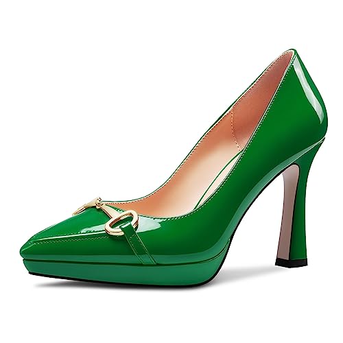 Castamere Damen Hoher High Plateau Plattform Absatz Heel Spitze Zehenkappe Slip-on Metall Kette Pumps Hochzeit Büroschuhe Lässig 10 cm Heels Tiefgrün 42 EU von Castamere