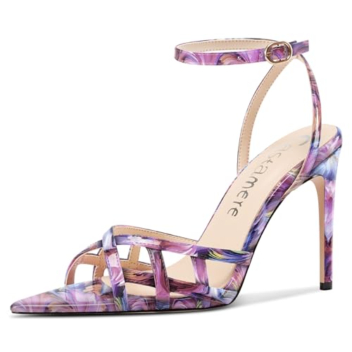 Castamere Damen Hoher High Stiletto Absatz Heel Open Spitze Zehenkappe Knöchelriemen Abschlussball Sandalen Schuhe 10 CM Heels Lila Wirbel 38 EU von Castamere