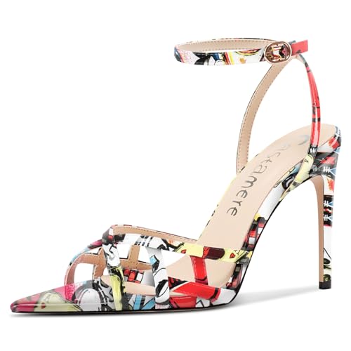 Castamere Damen Hoher High Stiletto Absatz Heel Open Spitze Zehenkappe Knöchelriemen Abschlussball Sandalen Schuhe 10 CM Heels Poker-Muster 40 EU von Castamere