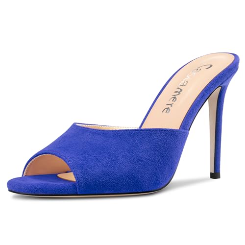 Castamere Damen Hoher High Stiletto Absatz Heel Peep Open Zehenkappe Slip-on Sandalen Dress Büroschuhe Lässig Pantoletten Schuhe 10 CM Heels Königsblau 45 EU von Castamere