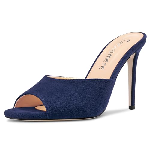 Castamere Damen Hoher High Stiletto Absatz Heel Peep Open Zehenkappe Slip-on Sandalen Dress Büroschuhe Lässig Pantoletten Schuhe 10 CM Heels Marineblau 35 EU von Castamere