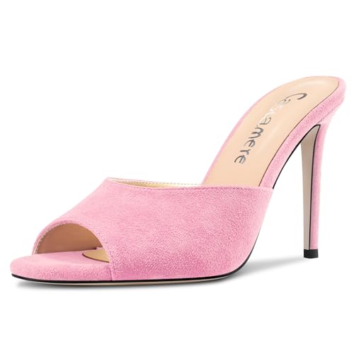 Castamere Damen Hoher High Stiletto Absatz Heel Peep Open Zehenkappe Slip-on Sandalen Dress Büroschuhe Lässig Pantoletten Schuhe 10 CM Heels Rosa A 39 EU von Castamere