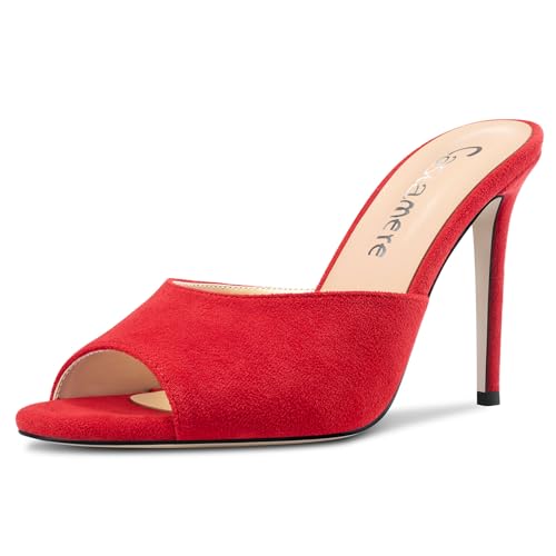 Castamere Damen Hoher High Stiletto Absatz Heel Peep Open Zehenkappe Slip-on Sandalen Dress Büroschuhe Lässig Pantoletten Schuhe 10 CM Heels Rot 38 EU von Castamere
