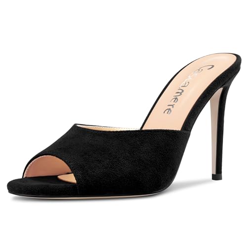 Castamere Damen Hoher High Stiletto Absatz Heel Peep Open Zehenkappe Slip-on Sandalen Dress Büroschuhe Lässig Pantoletten Schuhe 10 CM Heels Schwarz 38 EU von Castamere