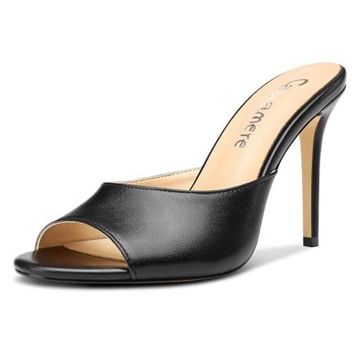 Castamere Damen Hoher High Stiletto Absatz Heel Peep Open Zehenkappe Slip-on Sandalen Dress Büroschuhe Lässig Pantoletten Schuhe 10 CM Heels Schwarz Matt 43 EU von Castamere