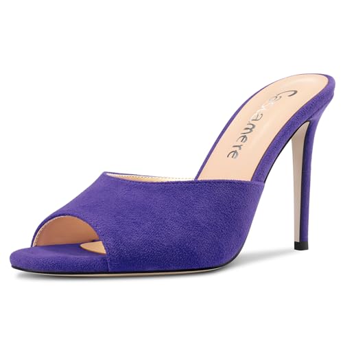 Castamere Damen Hoher High Stiletto Absatz Heel Peep Open Zehenkappe Slip-on Sandalen Dress Büroschuhe Lässig Pantoletten Schuhe 10 CM Heels Violett 43 EU von Castamere