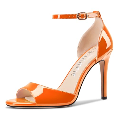 Castamere Damen Hoher High Stiletto Absatz Heel Runde Open Zehenkappe Knöchelriemen Dress Sandalen Schnalle Lässig Schuhe 10 CM Heels Orange 41 EU von Castamere