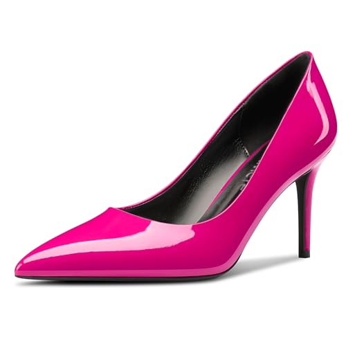 Castamere Damen Hoher High Stiletto Absatz Heel Spitze Zehenkappe Slip-on Pumps Cute Klassisch Dress Schuhe Magenta Rot 44 EU von Castamere