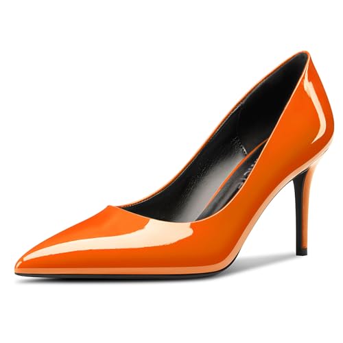 Castamere Damen Hoher High Stiletto Absatz Heel Spitze Zehenkappe Slip-on Pumps Cute Klassisch Dress Schuhe Orange 43 EU von Castamere
