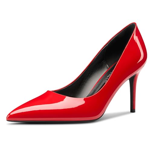 Castamere Damen Hoher High Stiletto Absatz Heel Spitze Zehenkappe Slip-on Pumps Cute Klassisch Dress Schuhe Rot 41 EU von Castamere