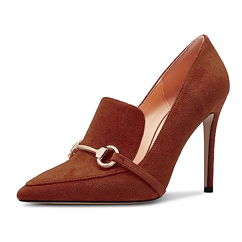 Castamere Damen Hoher High Stiletto Absatz Heel Spitze Zehenkappe Slip-on Pumps Hochzeit Büroschuhe 10 cm Heels Dunkelbraun 35 EU von Castamere