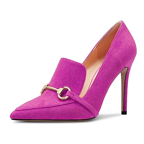 Castamere Damen Hoher High Stiletto Absatz Heel Spitze Zehenkappe Slip-on Pumps Hochzeit Büroschuhe 10 cm Heels Fuchsia 39 EU von Castamere