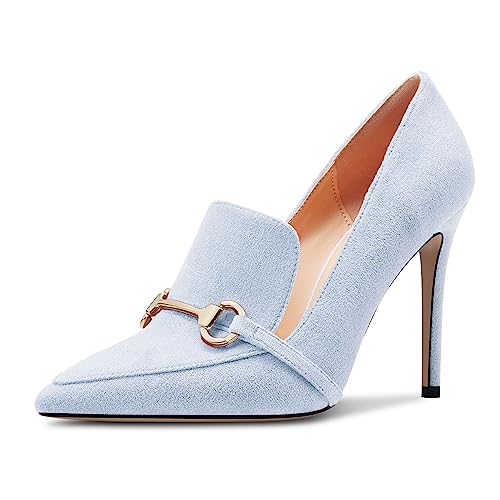 Castamere Damen Hoher High Stiletto Absatz Heel Spitze Zehenkappe Slip-on Pumps Hochzeit Büroschuhe 10 cm Heels Hellblau 37 EU von Castamere