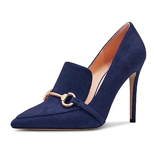 Castamere Damen Hoher High Stiletto Absatz Heel Spitze Zehenkappe Slip-on Pumps Hochzeit Büroschuhe 10 cm Heels Marineblau 45 EU von Castamere