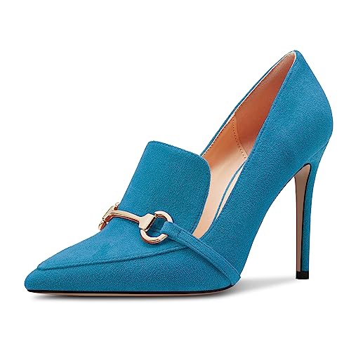 Castamere Damen Hoher High Stiletto Absatz Heel Spitze Zehenkappe Slip-on Pumps Hochzeit Büroschuhe 10 cm Heels Pfauenblau 38 EU von Castamere