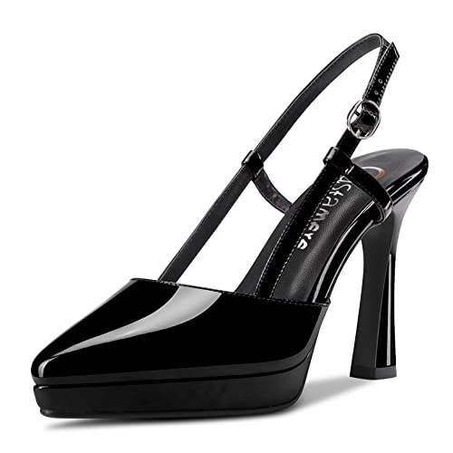 Castamere Damen Hoher High Stiletto Plateau Plattform Absatz Heel Spitze Zehenkappe Slingback Slip-on Pumps Hochzeit Dress 10 cm Heels Schwarz 38 EU von Castamere