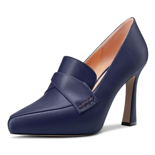 Castamere Damen Hoher High Stiletto Plateau Plattform Absatz Heel Spitze Zehenkappe Slip-on Pumps Hochzeit Büroschuhe Dress 10 cm Heels Navy Blau 37 EU von Castamere