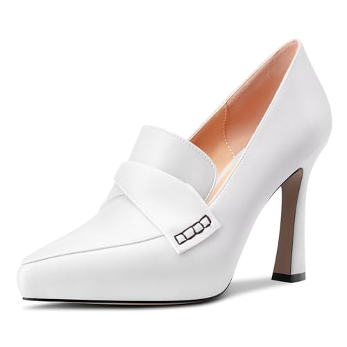 Castamere Damen Hoher High Stiletto Plateau Plattform Absatz Heel Spitze Zehenkappe Slip-on Pumps Hochzeit Büroschuhe Dress 10 cm Heels Weiß 38 EU von Castamere