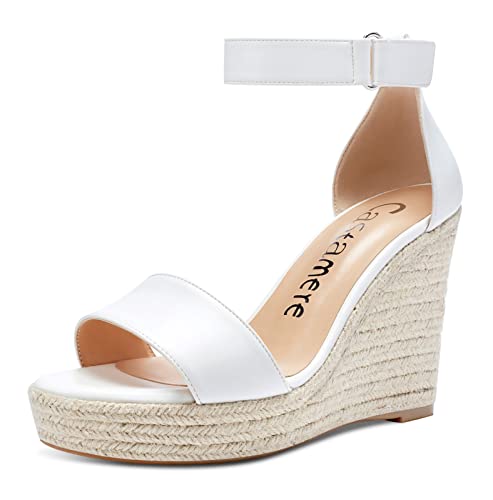 Castamere Damen Keilabsatz High Heels Plattform Pumps mit Ankle-Strap Sandalen Weiß Schuhe EU 40 von Castamere