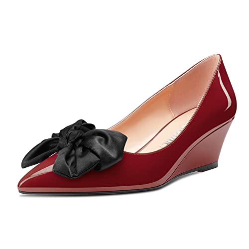 Castamere Damen Keilabsatz Mittlerem Absatz Heel Geschlossene Spitze Zehenkappe Slip-on Pumps 5 cm Heels Büroschuhe Dress Schuhe Burgund Rot 36 EU von Castamere