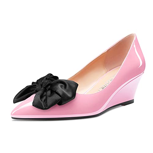 Castamere Damen Keilabsatz Mittlerem Absatz Heel Geschlossene Spitze Zehenkappe Slip-on Pumps 5 cm Heels Büroschuhe Dress Schuhe Rosa 35 EU von Castamere