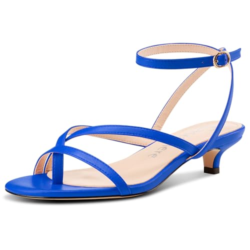 Castamere Damen Kitten Absatz Heel Open Runde Zehenkappe Sandalen Knöchelriemen Abschlussball Dress Sommer 3.5 CM Heels Königsblau 39 EU von Castamere