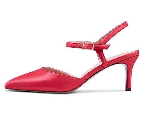 Castamere Damen Kitten-Heels Slingback Pumps Spitzen Sandalen 6.5CM Mittel Heels Rot Satin Schuhe EU 38 von Castamere