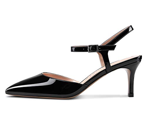 Castamere Damen Kitten-Heels Slingback Pumps Spitzen Sandalen 6.5CM Mittel Heels Schwarz Lackleder Schuhe EU 44.5 von Castamere