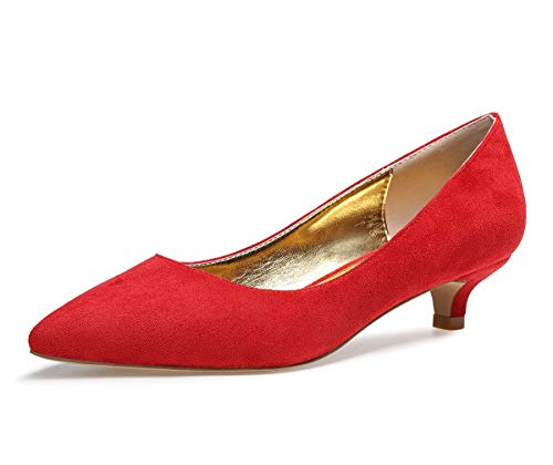 Castamere Damen Kitten Heels Spitzen Zehen Niedrig Slip-on Pumps 3CM Rot Wildleder Schuhe EU 41 von Castamere