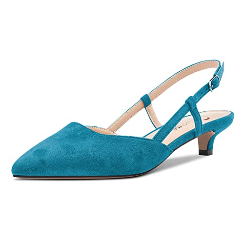 Castamere Damen Kitten Niedrige Absatz Heel Spitze Zehenkappe Pumps Slingback Klassisch Dress Büroschuhe Sandalen Slip-on 3.5 cm Heels Blau 41 EU von Castamere