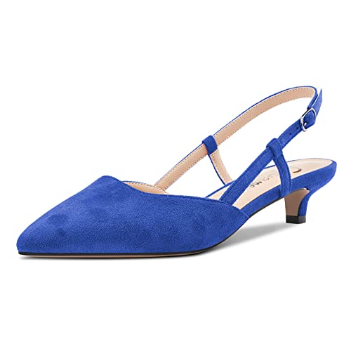 Castamere Damen Kitten Niedrige Absatz Heel Spitze Zehenkappe Pumps Slingback Klassisch Dress Büroschuhe Sandalen Slip-on 3.5 cm Heels Blau Wildleder 39 EU von Castamere