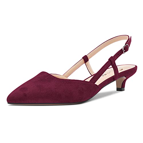 Castamere Damen Kitten Niedrige Absatz Heel Spitze Zehenkappe Pumps Slingback Klassisch Dress Büroschuhe Sandalen Slip-on 3.5 cm Heels Burgund Rot 36 EU von Castamere