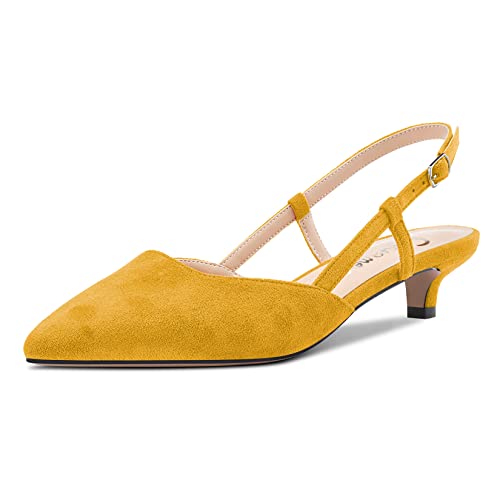 Castamere Damen Kitten Niedrige Absatz Heel Spitze Zehenkappe Pumps Slingback Klassisch Dress Büroschuhe Sandalen Slip-on 3.5 cm Heels Gelb 40 EU von Castamere