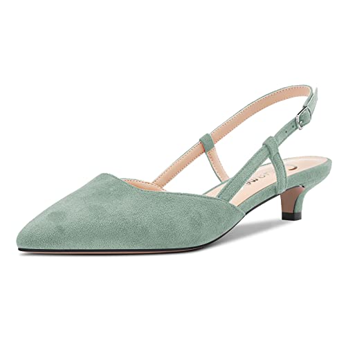 Castamere Damen Kitten Niedrige Absatz Heel Spitze Zehenkappe Pumps Slingback Klassisch Dress Büroschuhe Sandalen Slip-on 3.5 cm Heels Hellgrün Wildleder 39 EU von Castamere