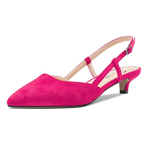 Castamere Damen Kitten Niedrige Absatz Heel Spitze Zehenkappe Pumps Slingback Klassisch Dress Büroschuhe Sandalen Slip-on 3.5 cm Heels Magenta Rot 40 EU von Castamere