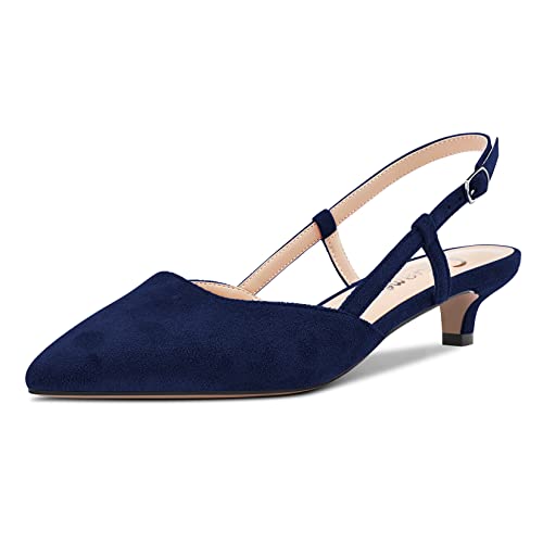 Castamere Damen Kitten Niedrige Absatz Heel Spitze Zehenkappe Pumps Slingback Klassisch Dress Büroschuhe Sandalen Slip-on 3.5 cm Heels Navy Blau 38 EU von Castamere