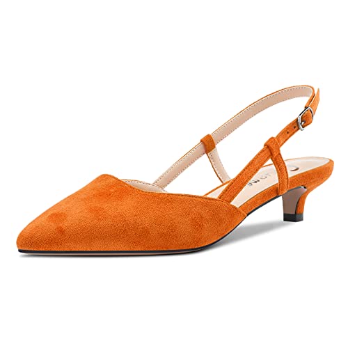 Castamere Damen Kitten Niedrige Absatz Heel Spitze Zehenkappe Pumps Slingback Klassisch Dress Büroschuhe Sandalen Slip-on 3.5 cm Heels Orange Wildleder 38 EU von Castamere