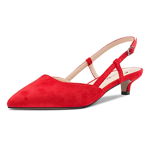 Castamere Damen Kitten Niedrige Absatz Heel Spitze Zehenkappe Pumps Slingback Klassisch Dress Büroschuhe Sandalen Slip-on 3.5 cm Heels Rot Wildleder 41 EU von Castamere