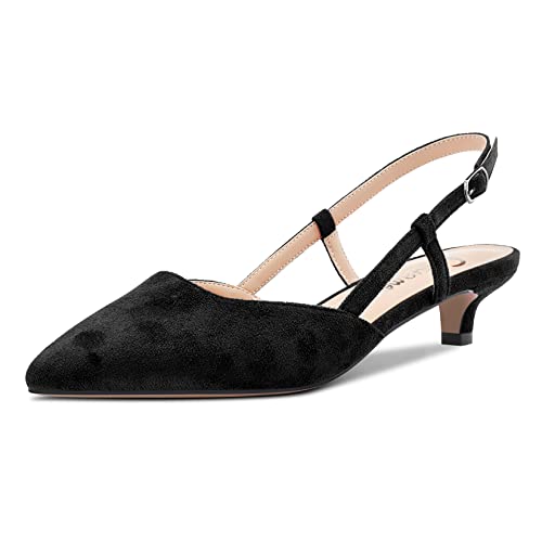 Castamere Damen Kitten Niedrige Absatz Heel Spitze Zehenkappe Pumps Slingback Klassisch Dress Büroschuhe Sandalen Slip-on 3.5 cm Heels Schwarz Wildleder 38 EU von Castamere