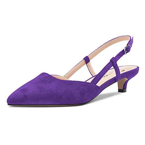 Castamere Damen Kitten Niedrige Absatz Heel Spitze Zehenkappe Pumps Slingback Klassisch Dress Büroschuhe Sandalen Slip-on 3.5 cm Heels Violett Wildleder 38 EU von Castamere