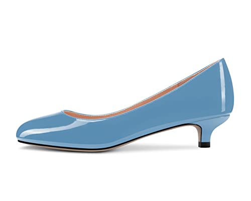 Castamere Damen Kitten Stiletto Niedrige Absatz Heel Runde Geschlossene Zehenkappe Pumps Slip-on Klassisch Cute Dress Schuhe Hellblau 36 EU von Castamere
